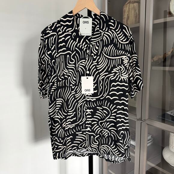 OAS Tar Lorenzo Viscose Patterned Button-Up Short Sleeve Shirt S NEW Oversized - Picture 2 of 7